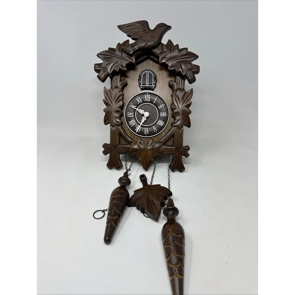 Cuckoo Clock Vintage Large Wooden Wall Clock Handcrafted 13x9.5 Inch Brown